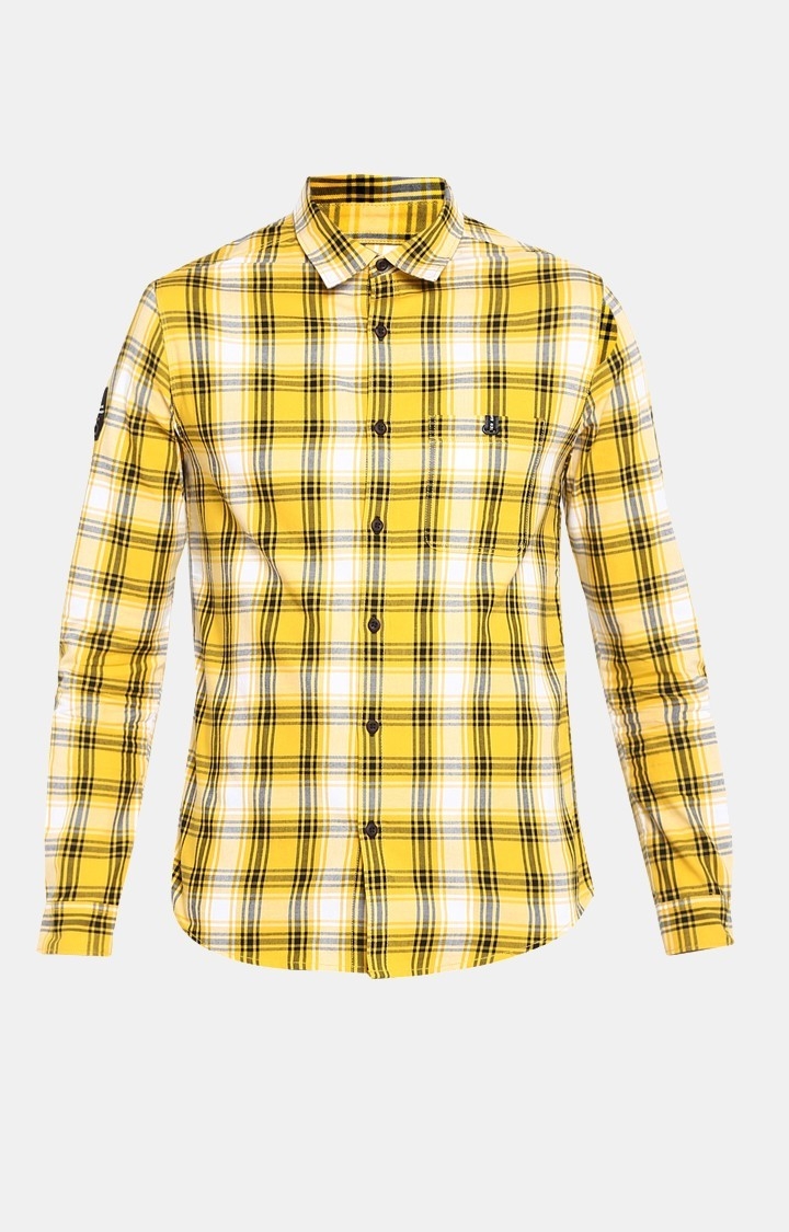 spykar | Men's Yellow Cotton Checked Casual Shirts 4