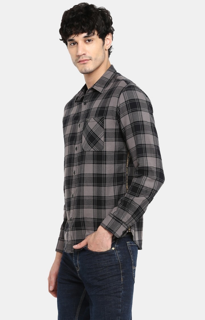 spykar | Men's Grey Cotton Checked Casual Shirts 2