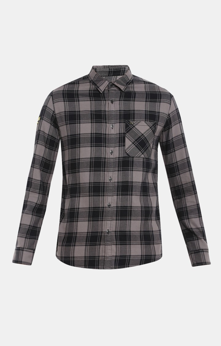 spykar | Men's Grey Cotton Checked Casual Shirts 5