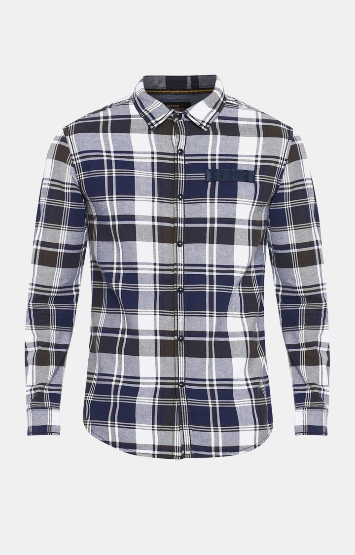 spykar | Men's Blue Cotton Checked Casual Shirts 5