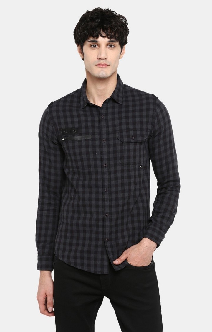 spykar | Men's Black Cotton Checked Casual Shirts 0