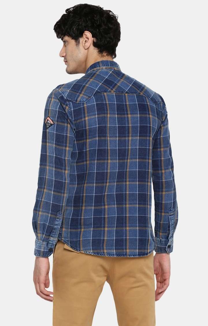 Men's Blue Cotton Checked Casual Shirts