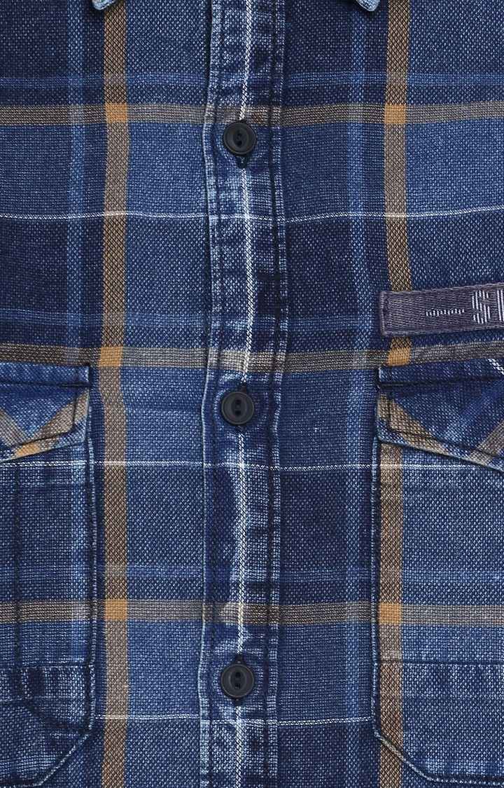Men's Blue Cotton Checked Casual Shirts