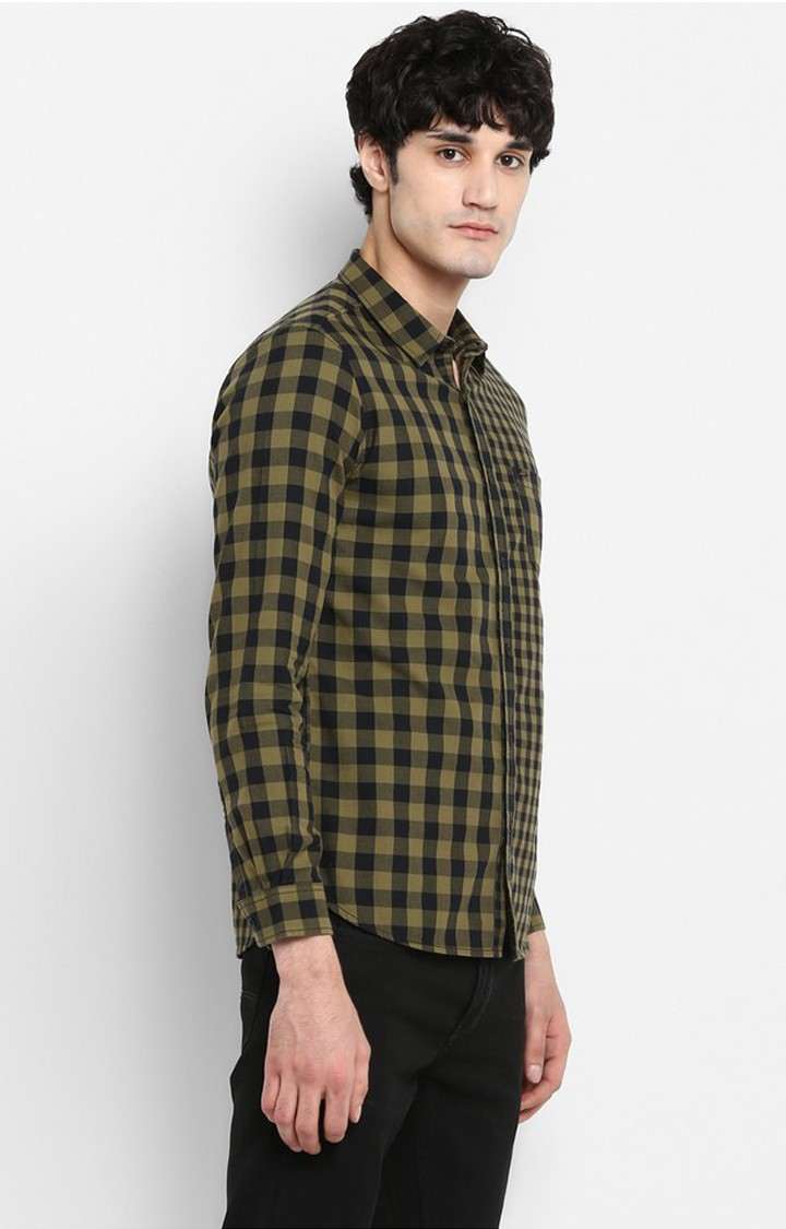 Men's Green Cotton Checked Casual Shirts