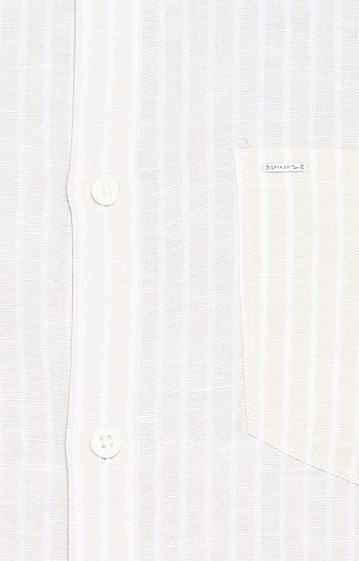 spykar | Men's Beige Cotton Blend Striped Casual Shirts 4