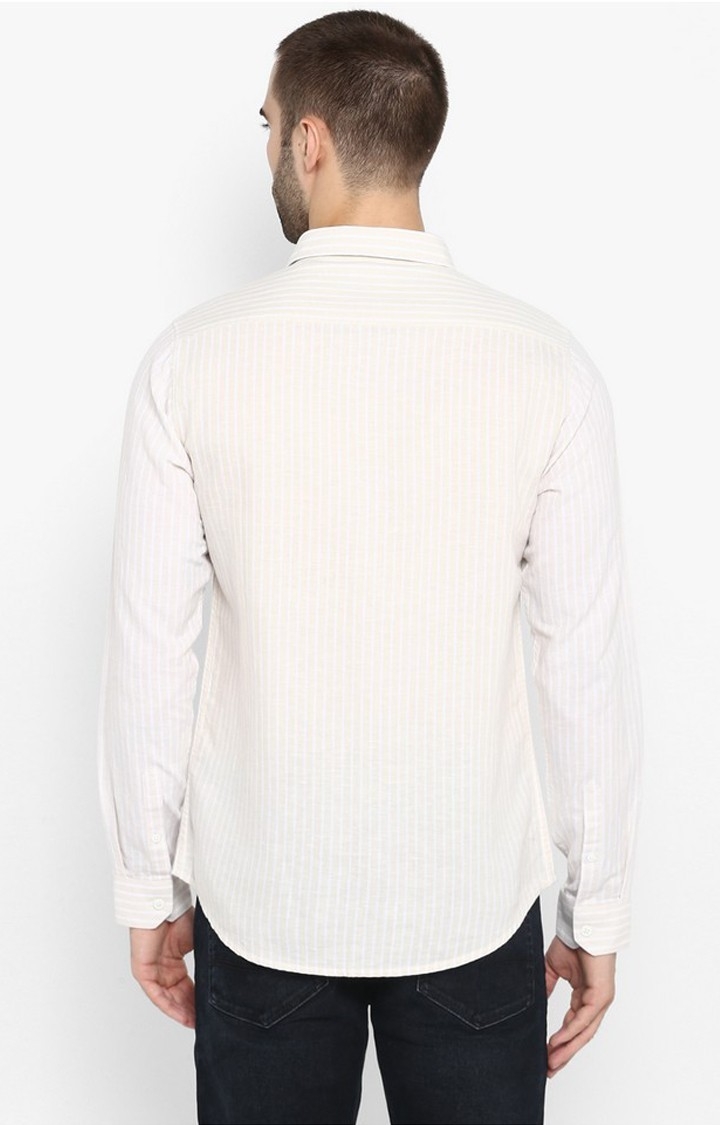 spykar | Men's Beige Cotton Blend Striped Casual Shirts 3