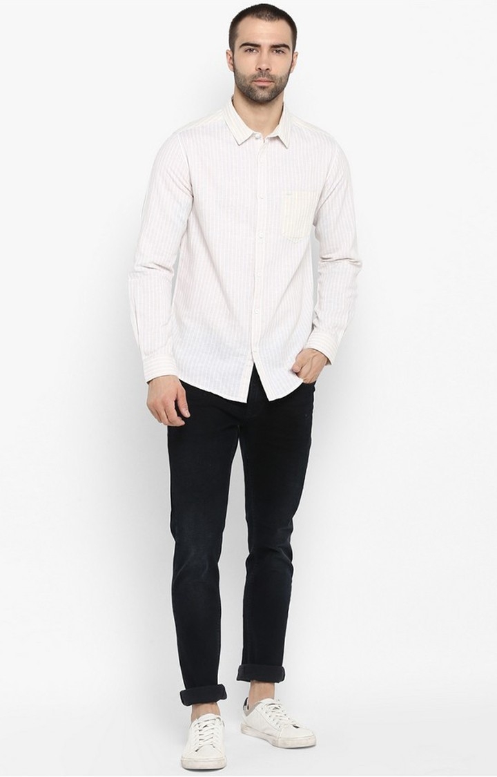 spykar | Men's Beige Cotton Blend Striped Casual Shirts 1