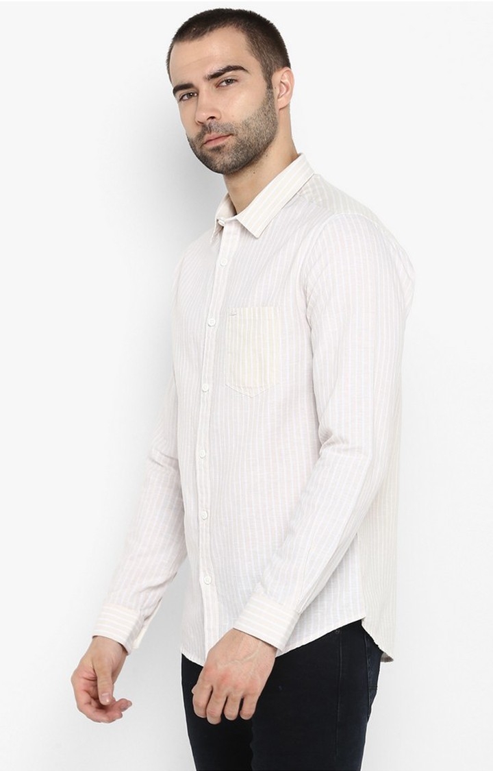 spykar | Men's Beige Cotton Blend Striped Casual Shirts 2