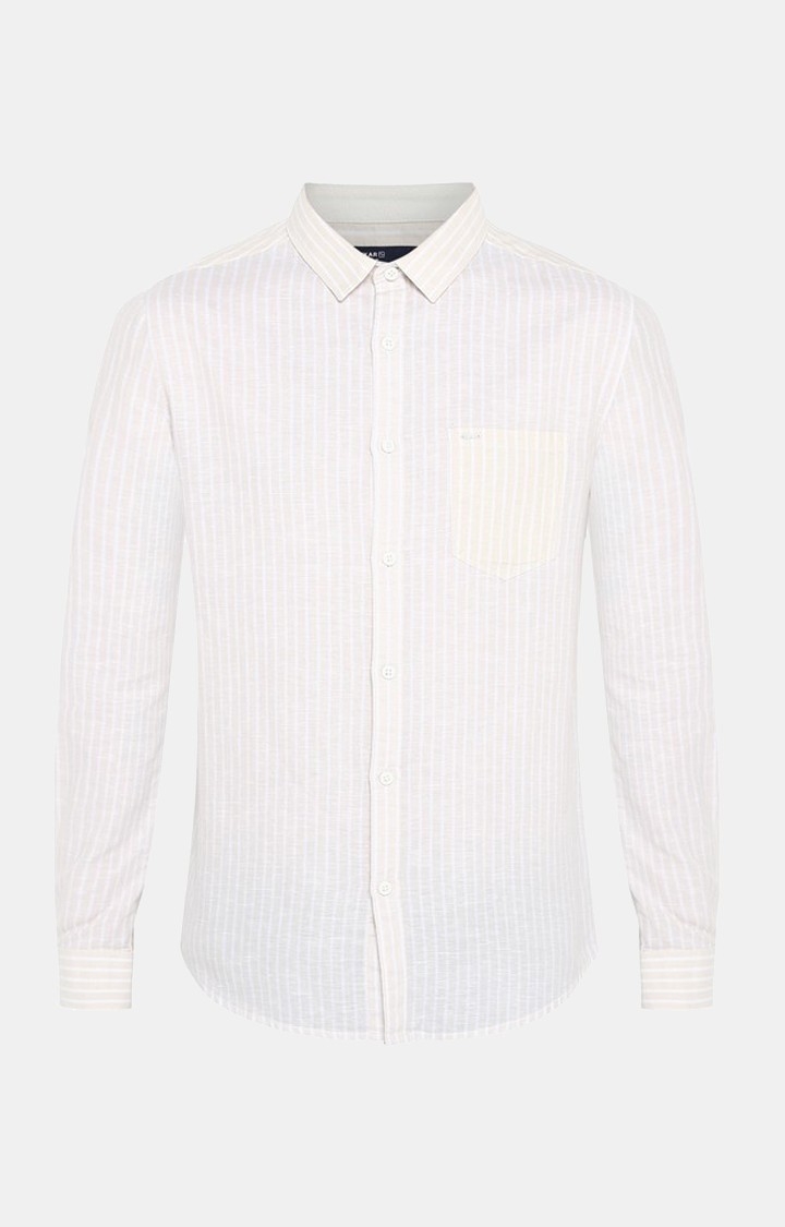 spykar | Men's Beige Cotton Blend Striped Casual Shirts 5