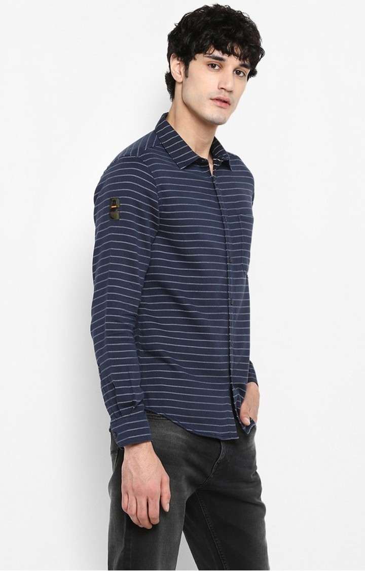 Men's Blue Cotton Striped Casual Shirts