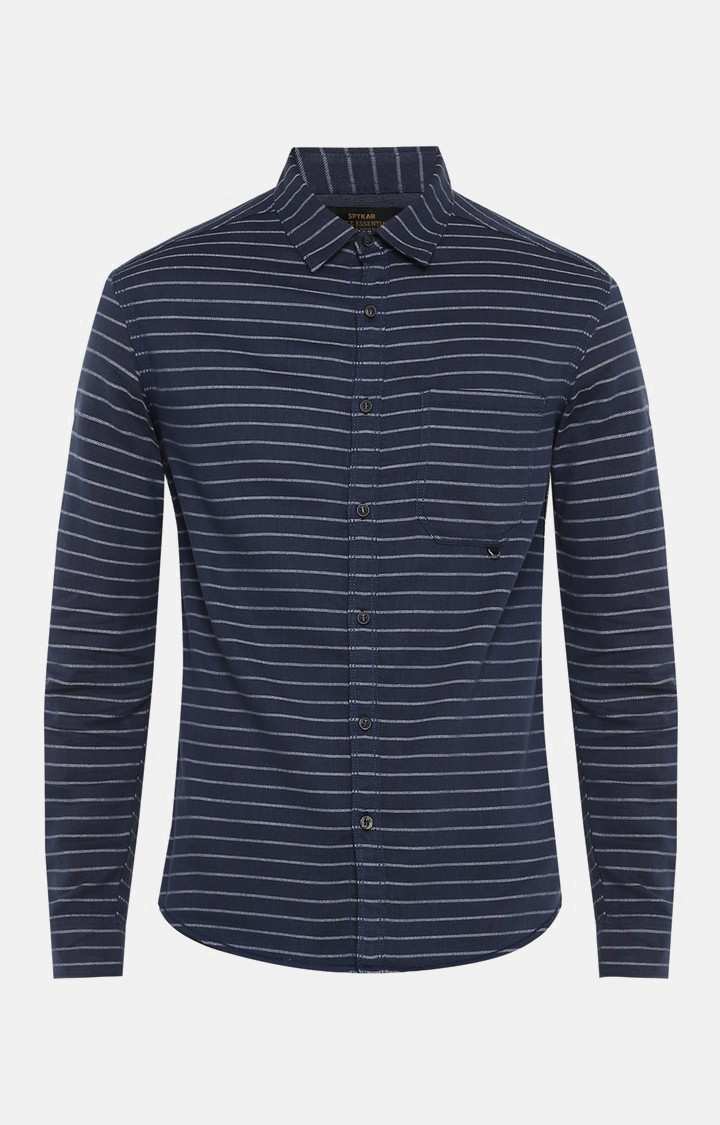 Men's Blue Cotton Striped Casual Shirts
