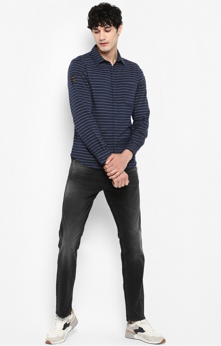 Men's Blue Cotton Striped Casual Shirts