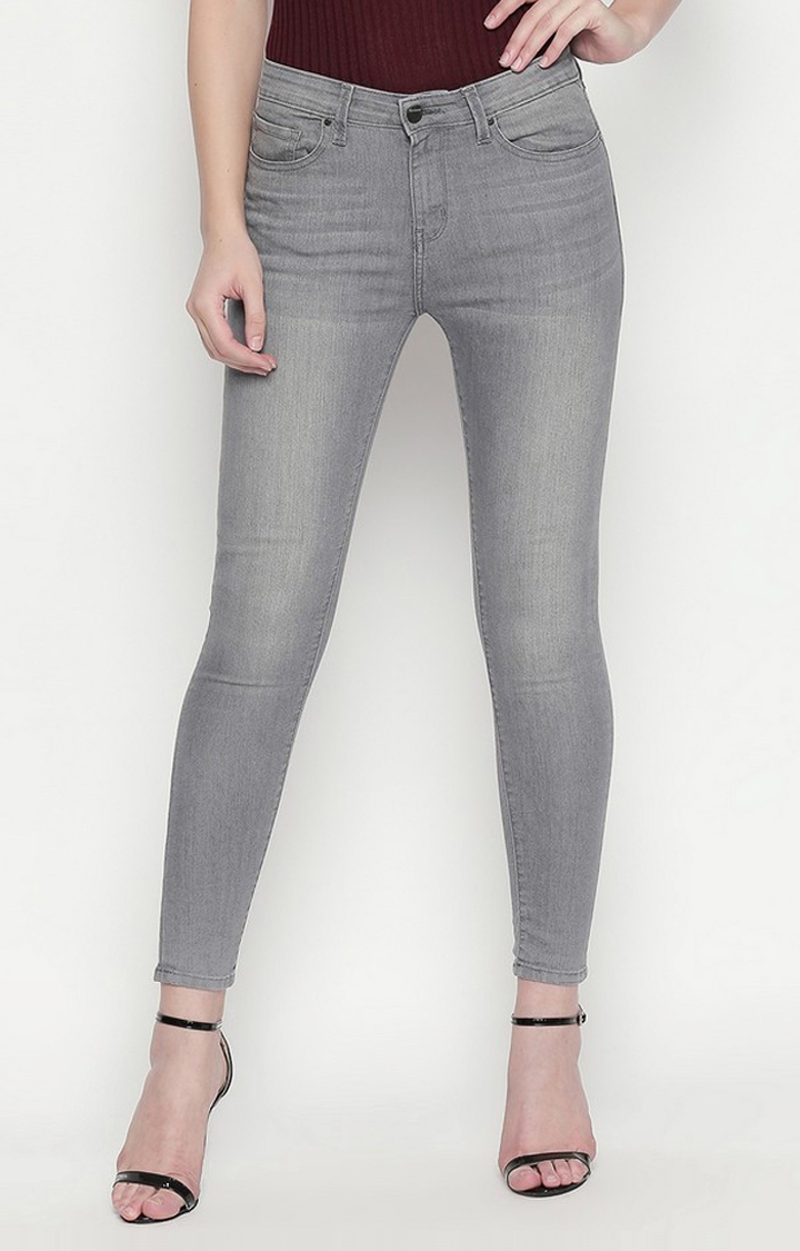 spykar | Women's Grey Cotton Solid Skinny Jeans 0