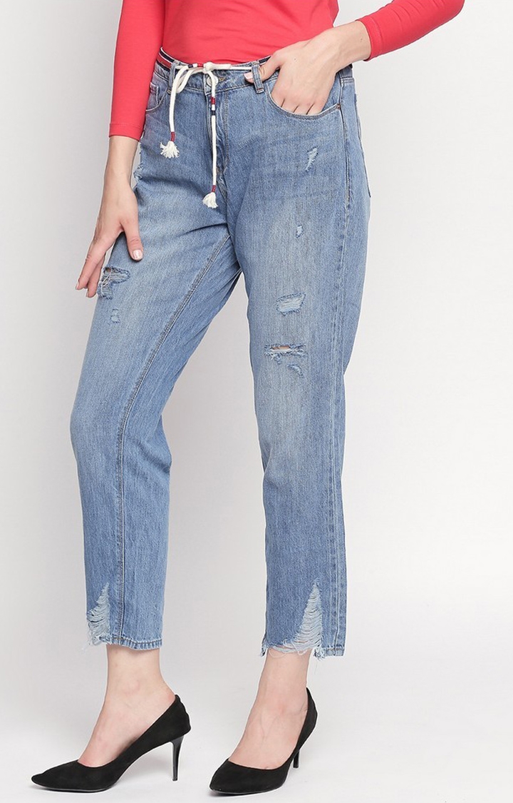 spykar | Women's Blue Cotton Ripped Ripped Jeans 3