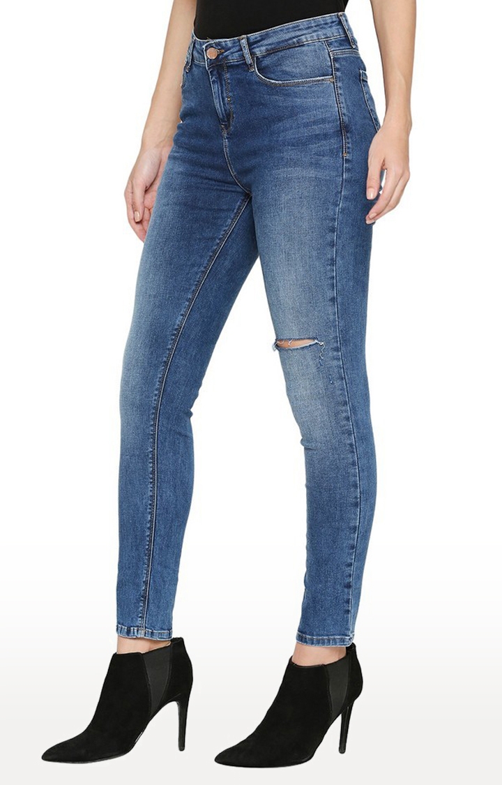 spykar | Women's Blue Cotton Ripped Skinny Jeans 2