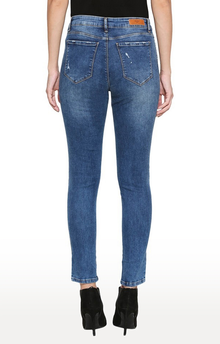 spykar | Women's Blue Cotton Ripped Skinny Jeans 4