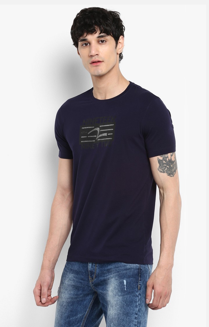 Spykar Navy Blue Printed Slim Fit T-Shirt