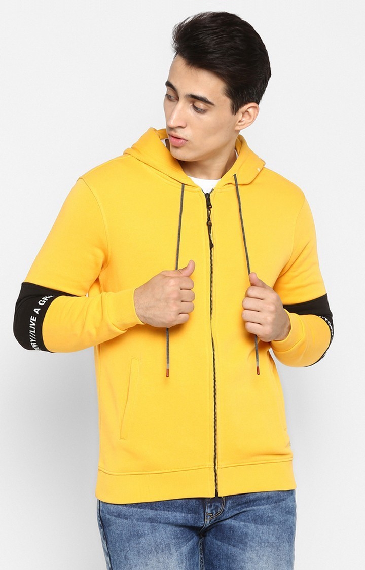 spykar | Spykar Yellow Solid Regular Fit Hoodies 0