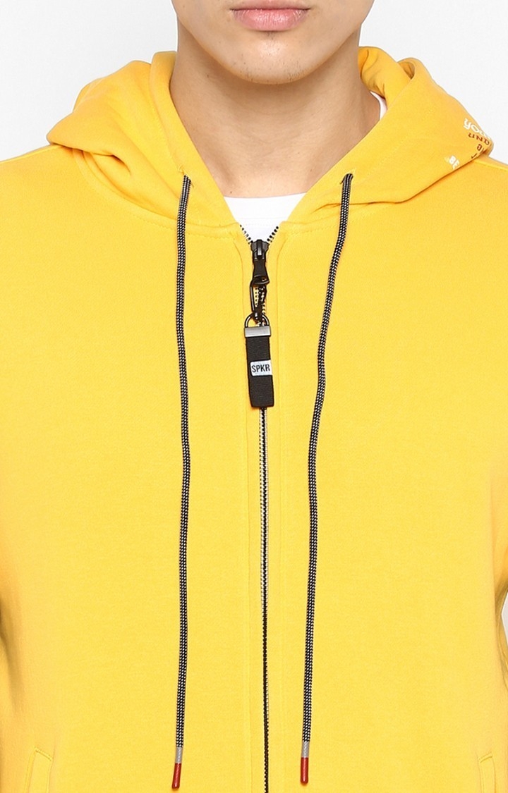 spykar | Spykar Yellow Solid Regular Fit Hoodies 5