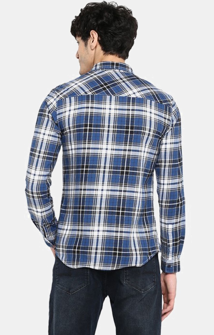 spykar | Men's Blue Cotton Checked Casual Shirts 2