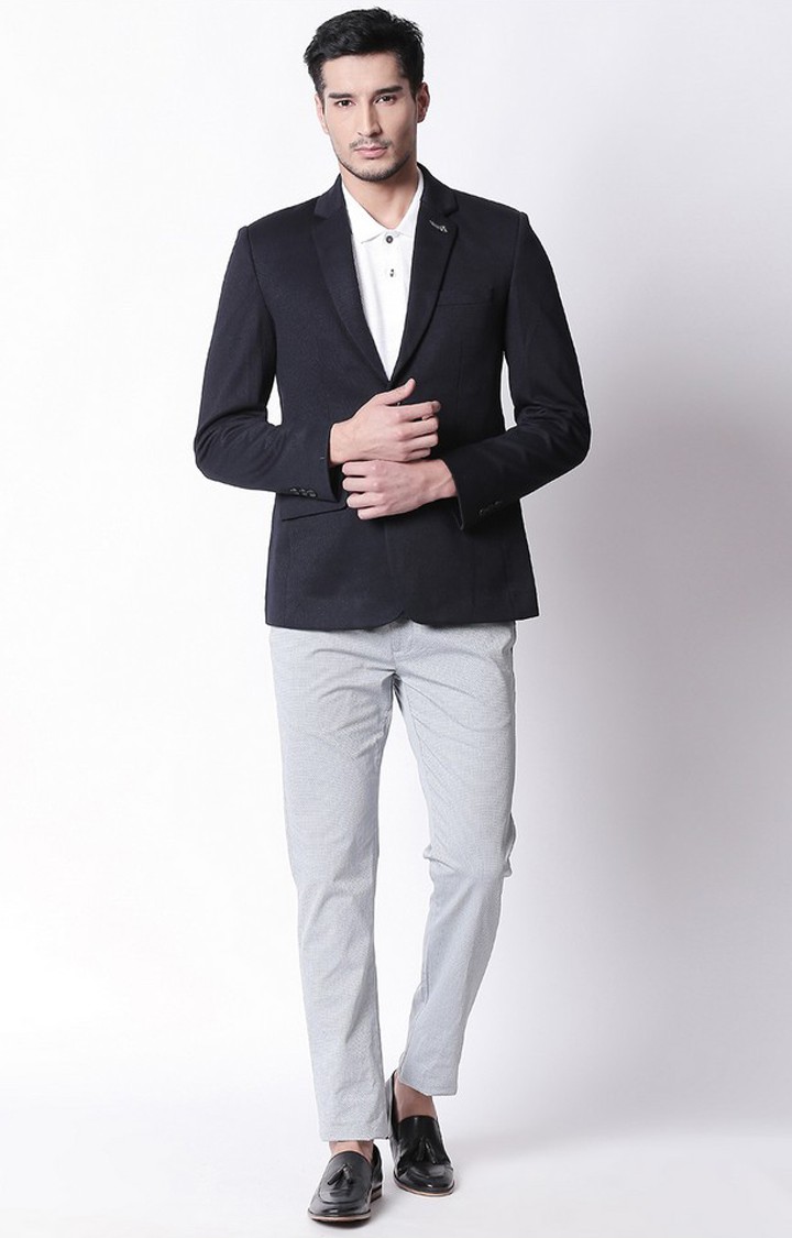 Spykar Navy Printed Straight Fit Blazers