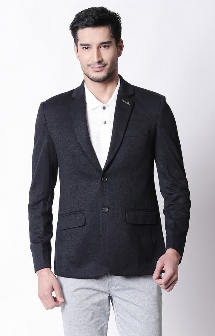 Spykar Navy Printed Straight Fit Blazers
