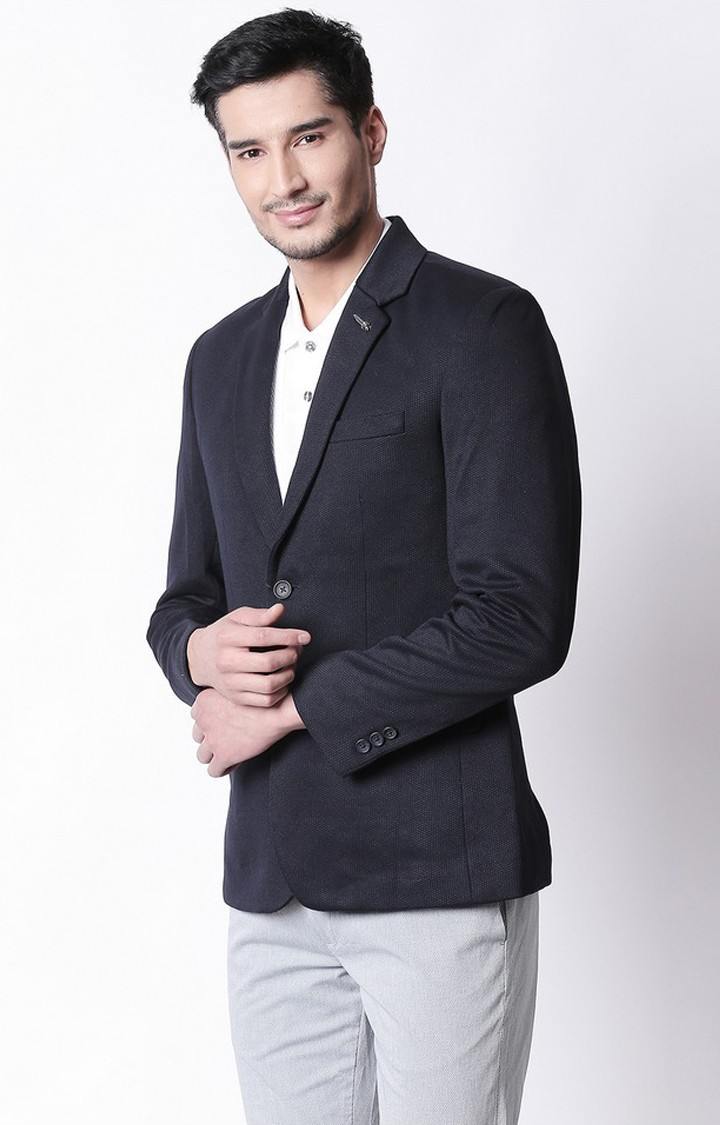 Spykar Navy Printed Straight Fit Blazers