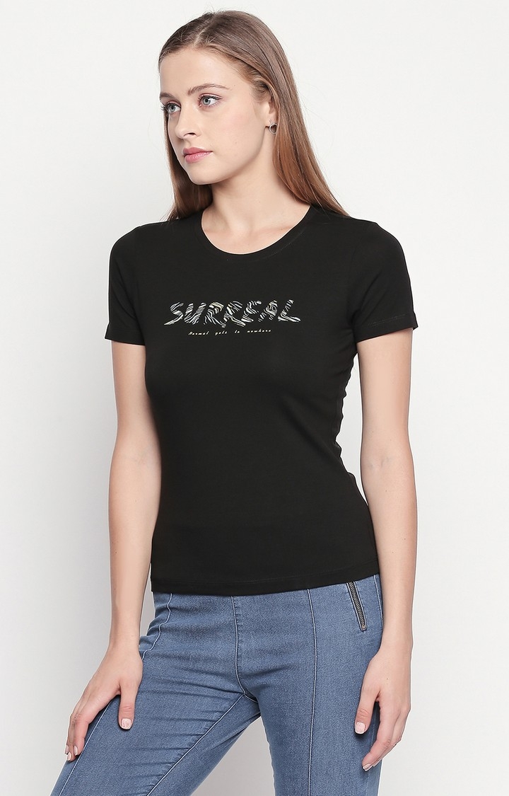 spykar | Spykar Black Printed Slim Fit T-Shirt 1