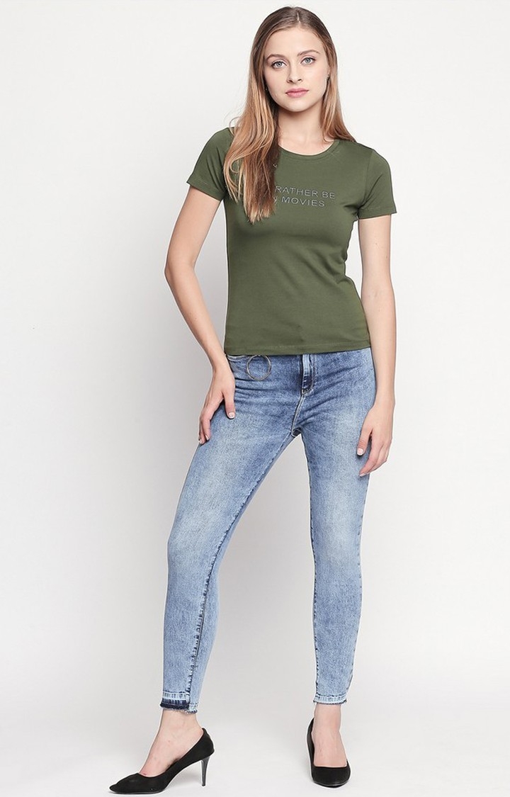 spykar | Spykar Olive Printed Slim Fit T-Shirt 1