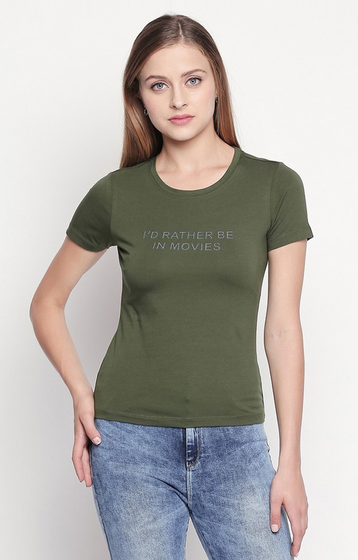 spykar | Spykar Olive Printed Slim Fit T-Shirt 0