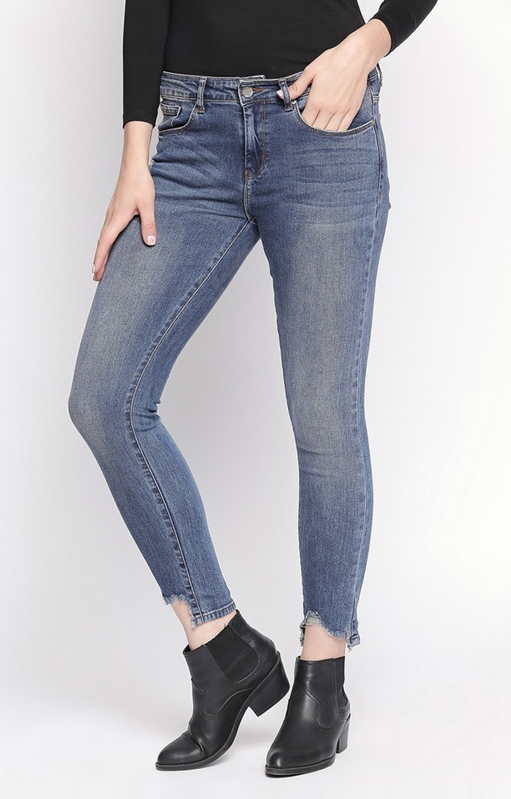 spykar | Women's Blue Cotton Ripped Slim Jeans 3