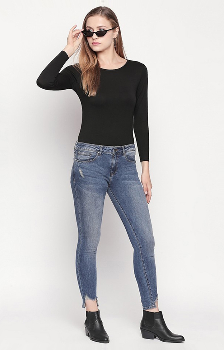 spykar | Women's Blue Cotton Ripped Slim Jeans 2