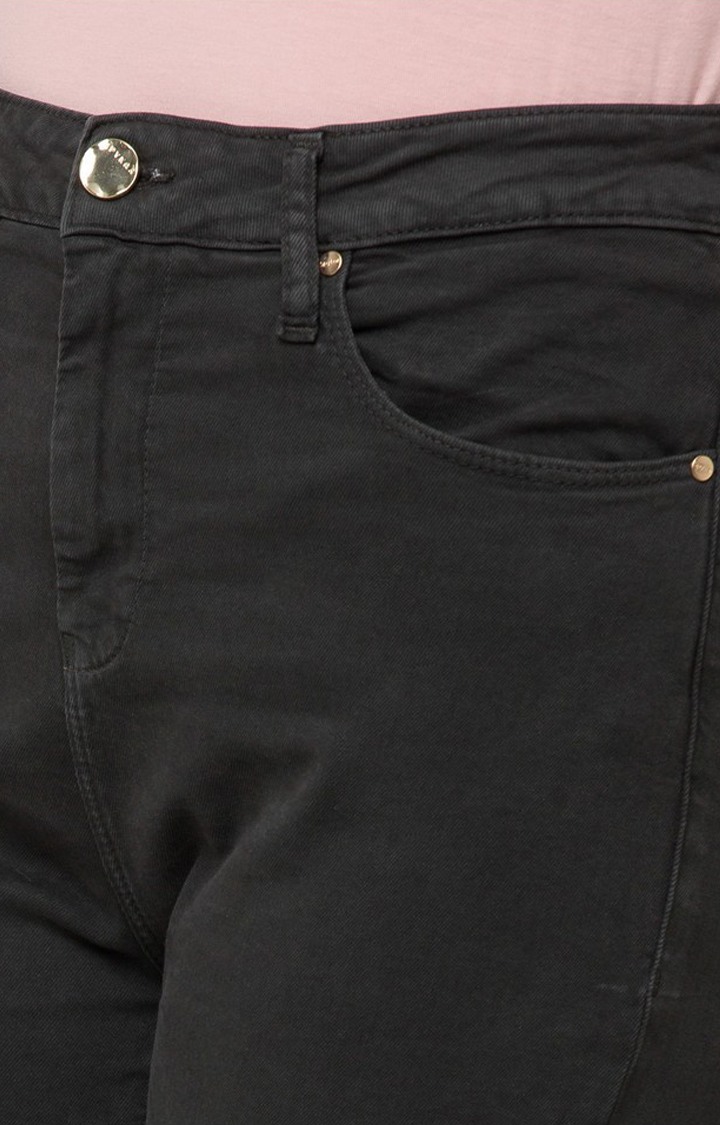 Women's Black Cotton Solid Skinny Jeans