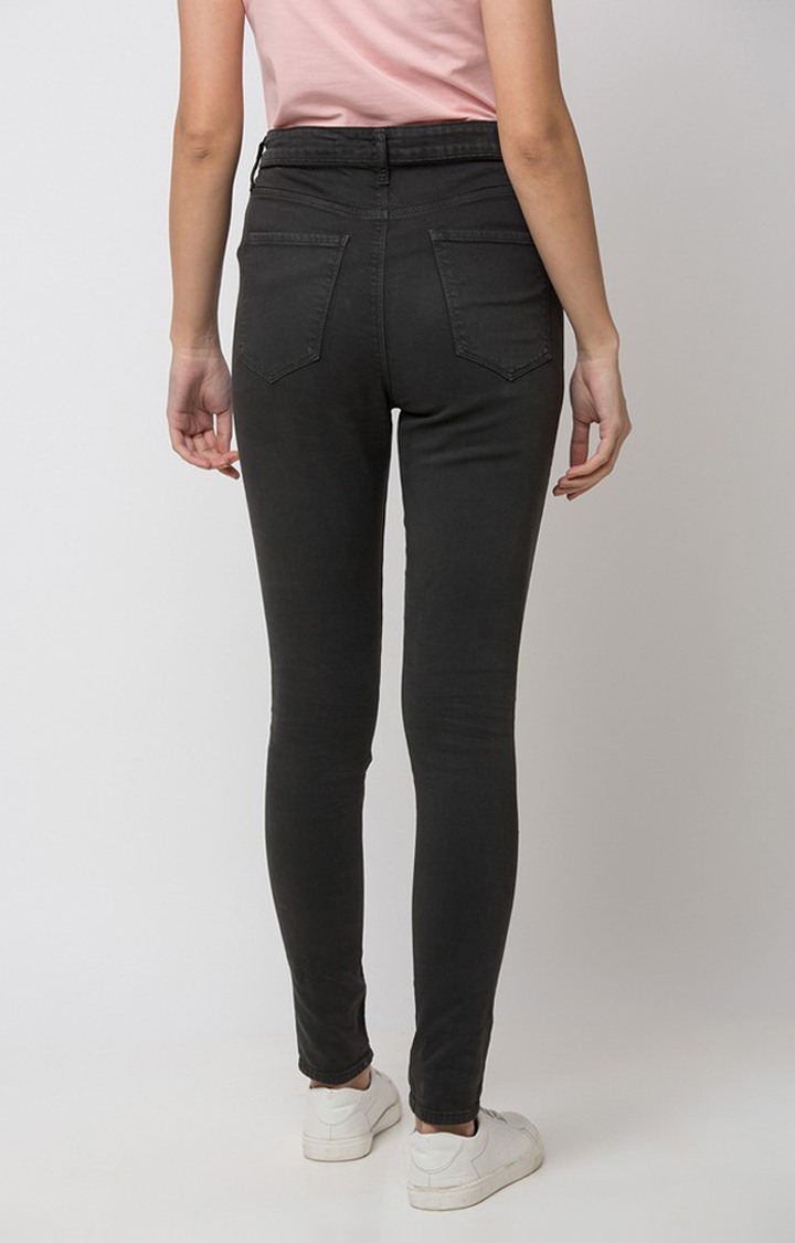Women's Black Cotton Solid Skinny Jeans