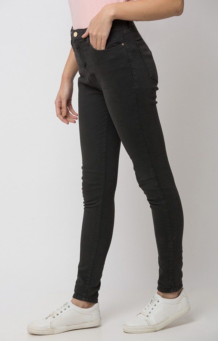 Women's Black Cotton Solid Skinny Jeans