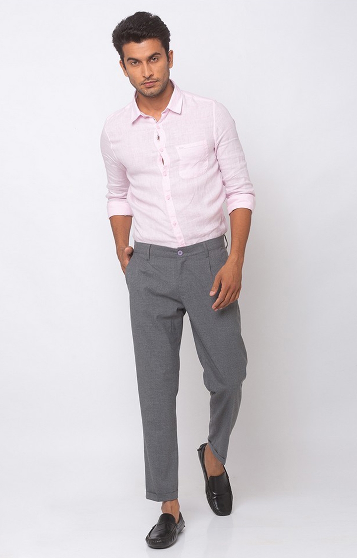 spykar | Men's Grey Cotton Solid Trousers 1