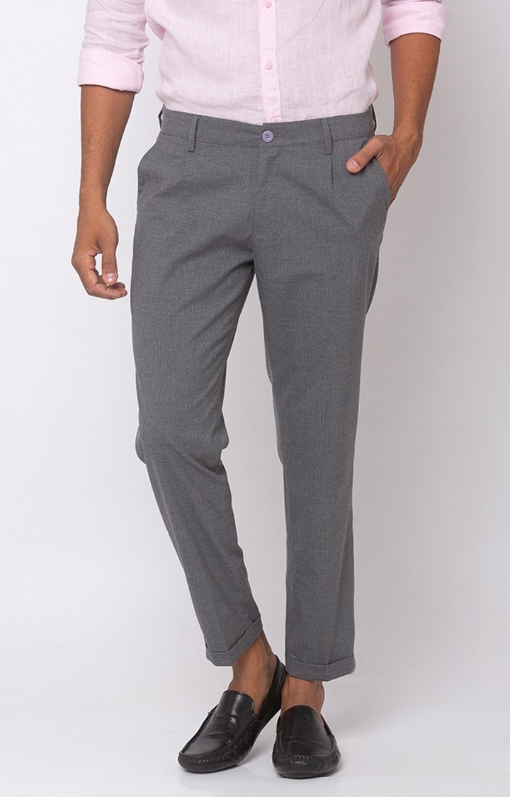 spykar | Men's Grey Cotton Solid Trousers 0