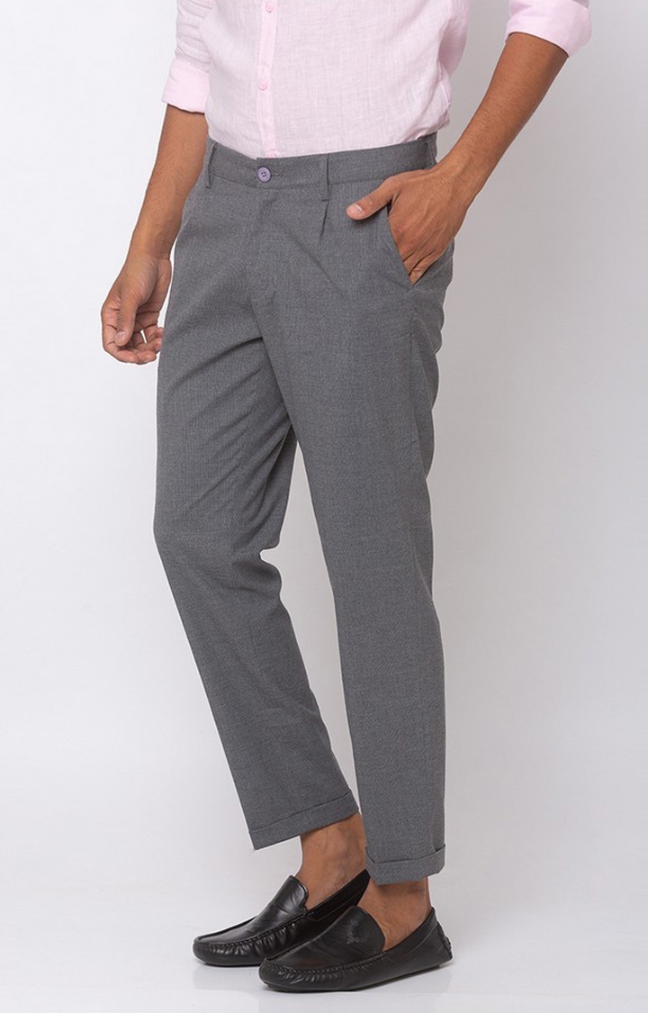 spykar | Men's Grey Cotton Solid Trousers 2