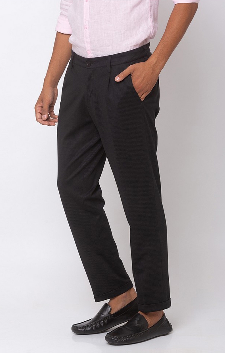 spykar | Men's Black Cotton Solid Trousers 2