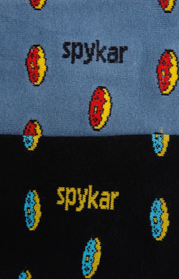 Spykar Black & Blue Cotton Ped Socks (Pair Of 2)