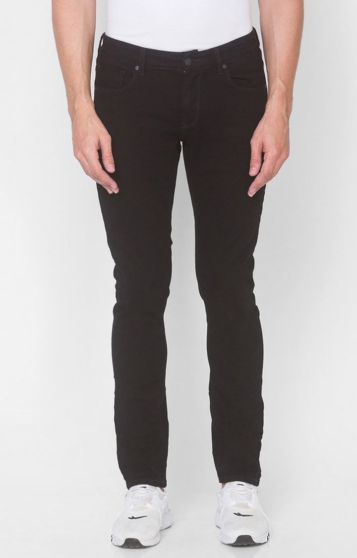 spykar | Men's Black Cotton Solid Slim Jeans 0
