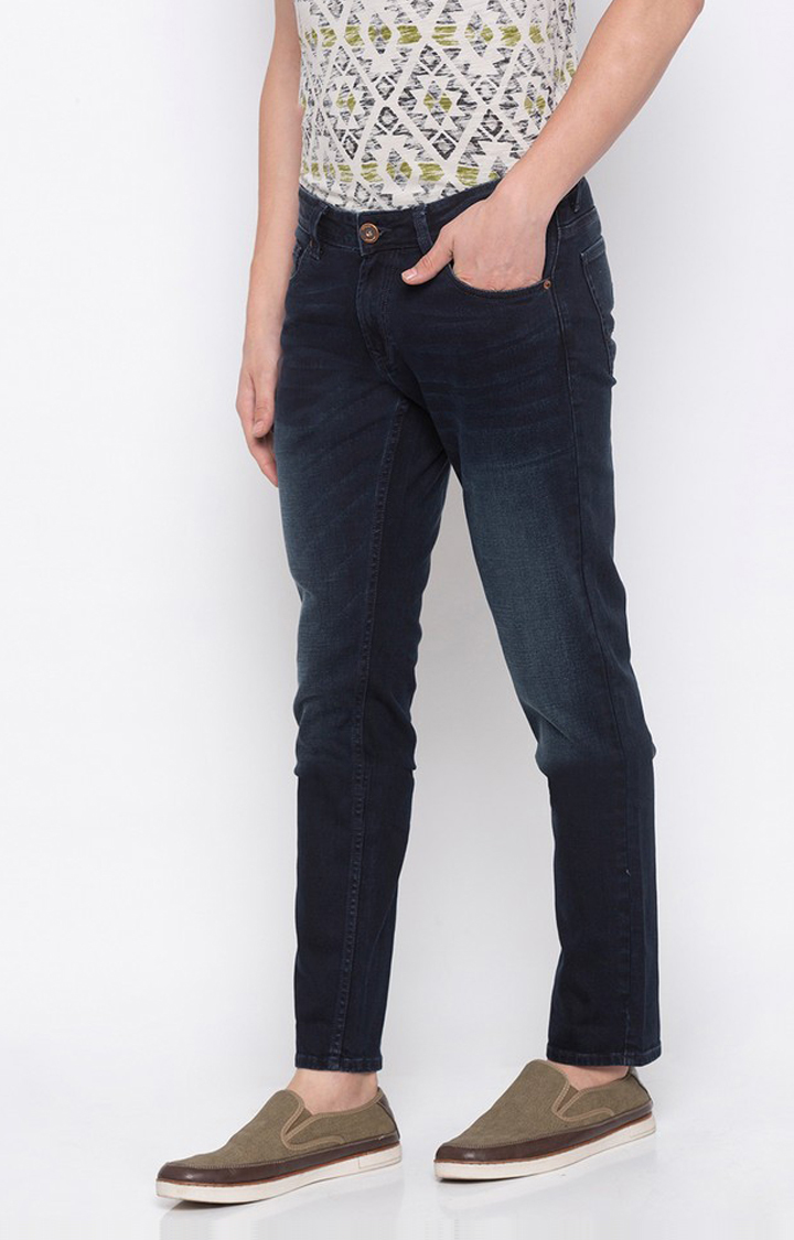 Men's Blue Cotton Solid Slim Jeans