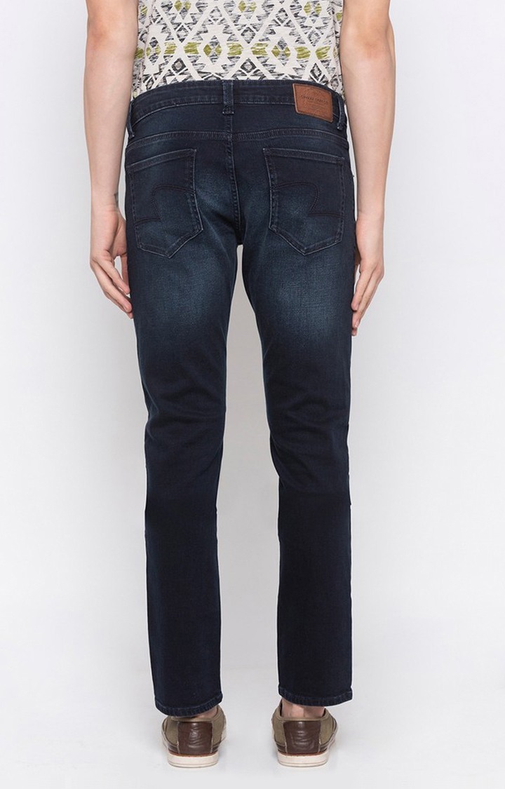 Men's Blue Cotton Solid Slim Jeans