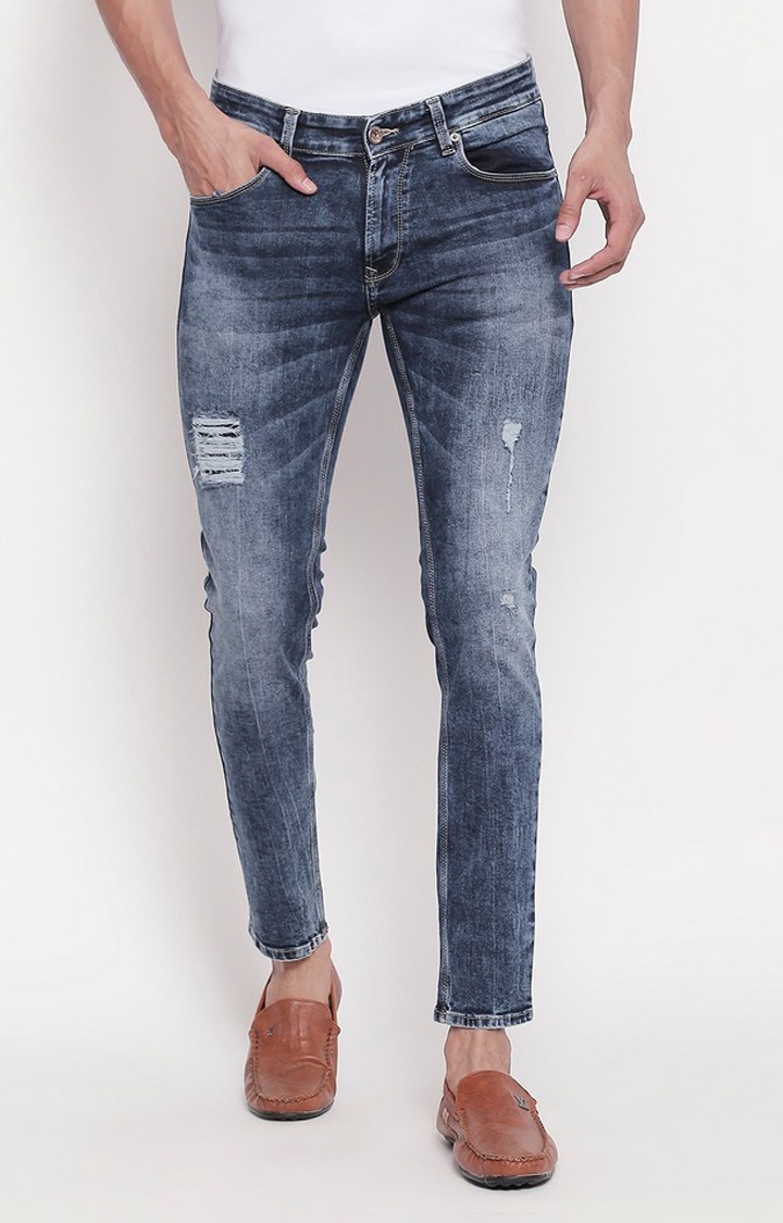spykar | Men's Blue Cotton Ripped Ripped Jeans 0