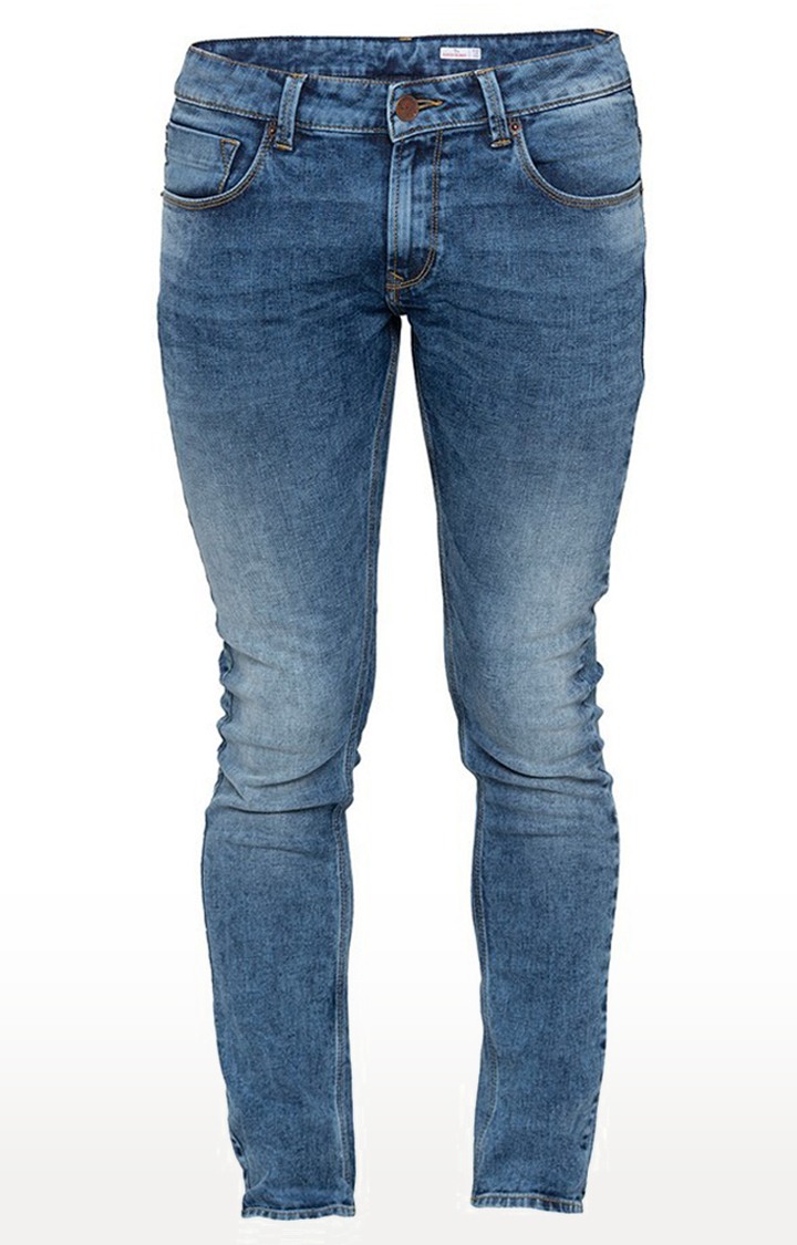Men's Blue Cotton Solid Skinny Jeans