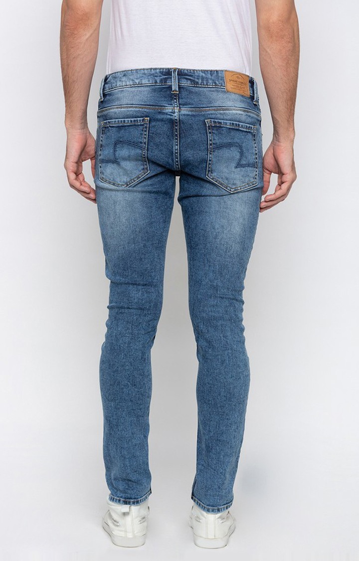 Men's Blue Cotton Solid Skinny Jeans