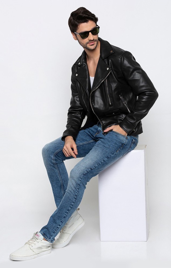 Men's Blue Cotton Solid Skinny Jeans
