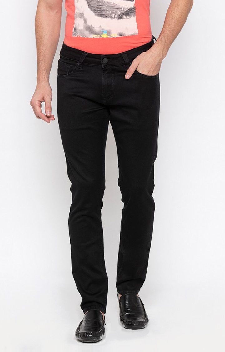 spykar | Men's Black Cotton Solid Trousers 0