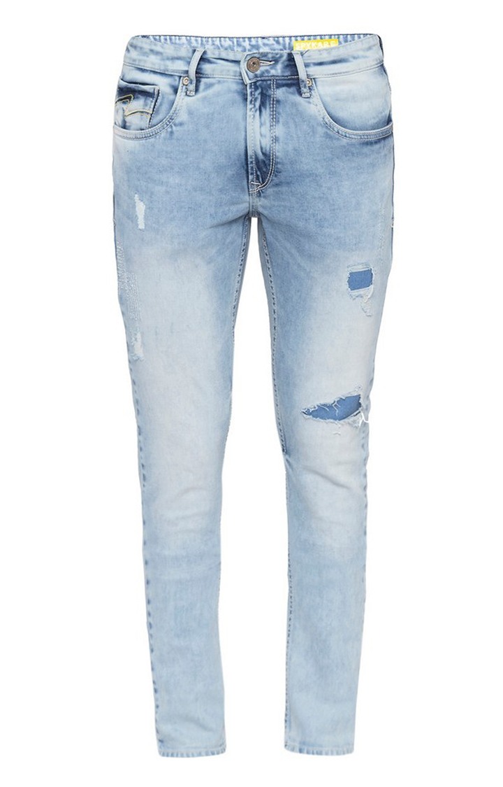Men's Blue Cotton Ripped Ripped Jeans
