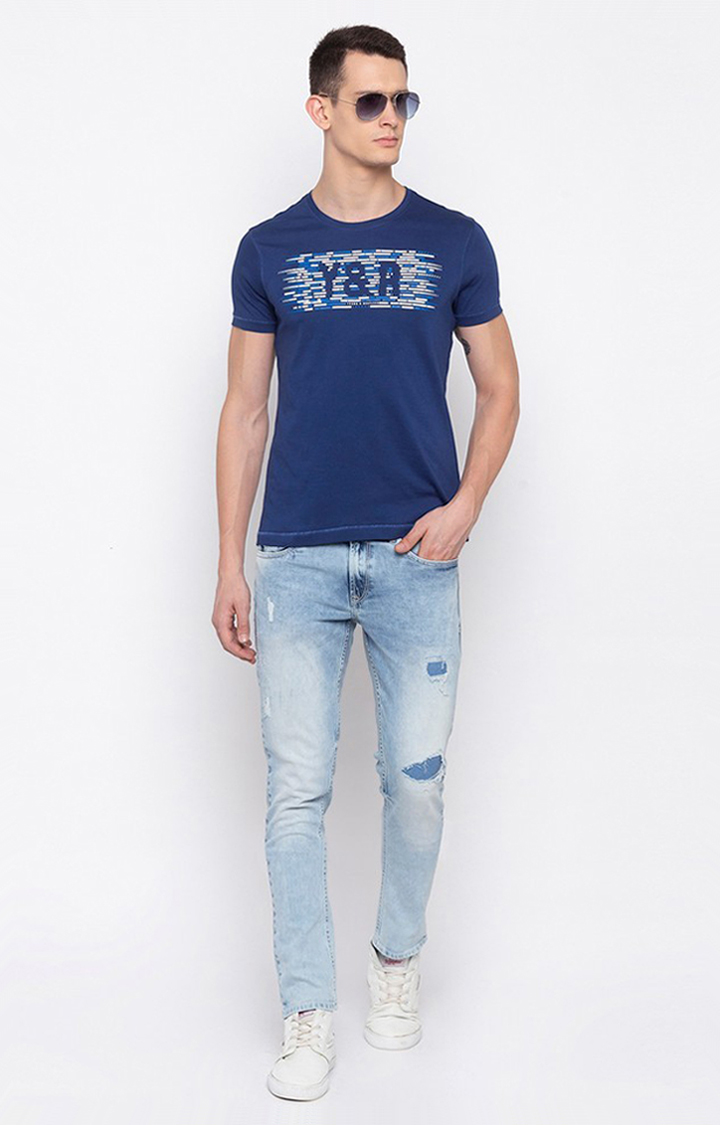 Men's Blue Cotton Ripped Ripped Jeans